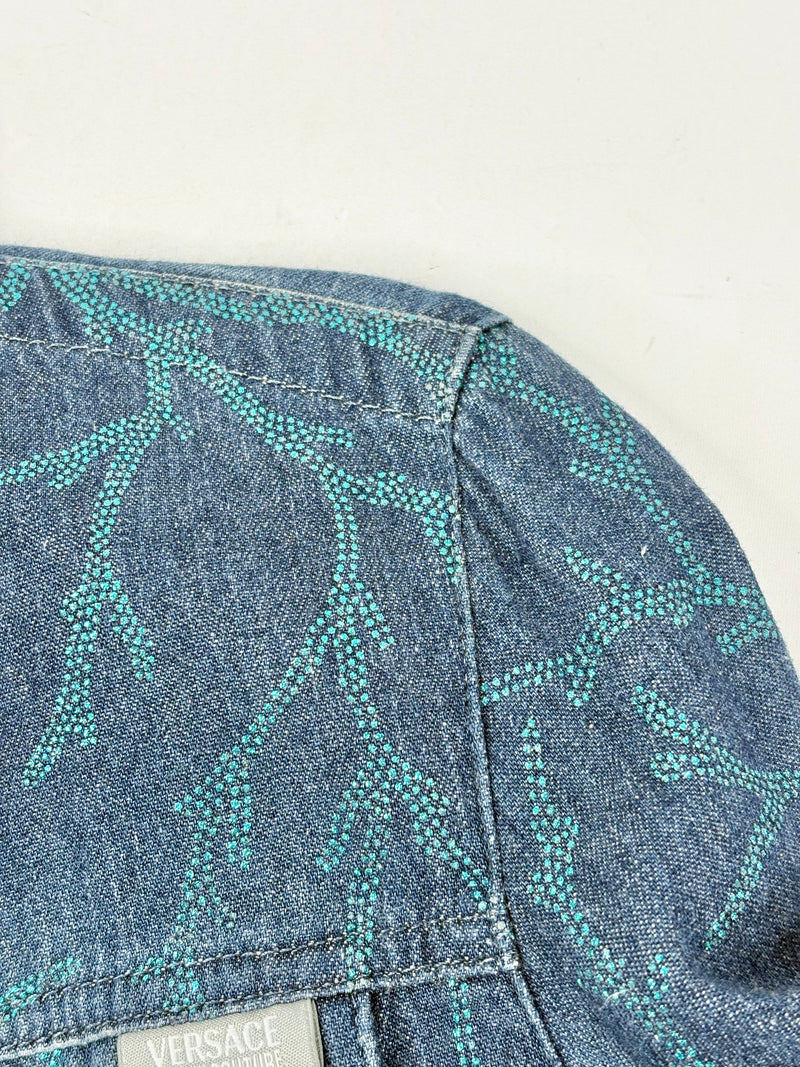 Y2K Versace Jeans Couture Washed Indigo Glittery Denim Jacket - AU8
