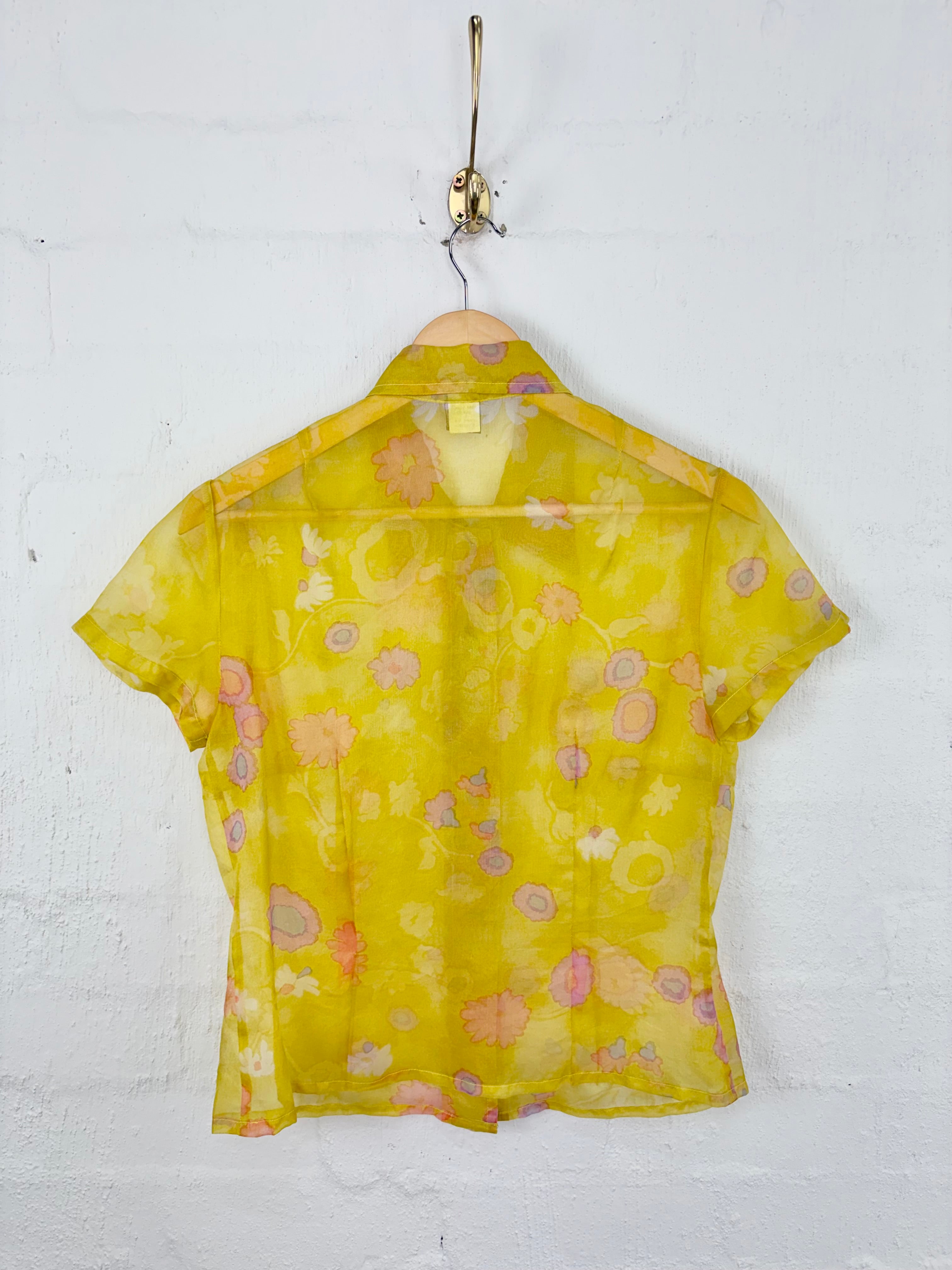 Brighid Lehmann Sheer Yellow Floral Patterned Silk Button Up Blouse - AU8/10