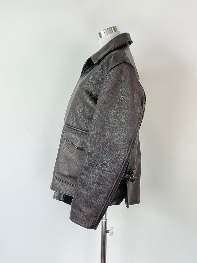 US Wings Dark Brown Leather Zip Jacket - M