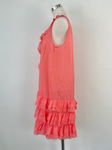 Lee Mathews Flamingo Silk Ruffle-Tiered Dress - AU10