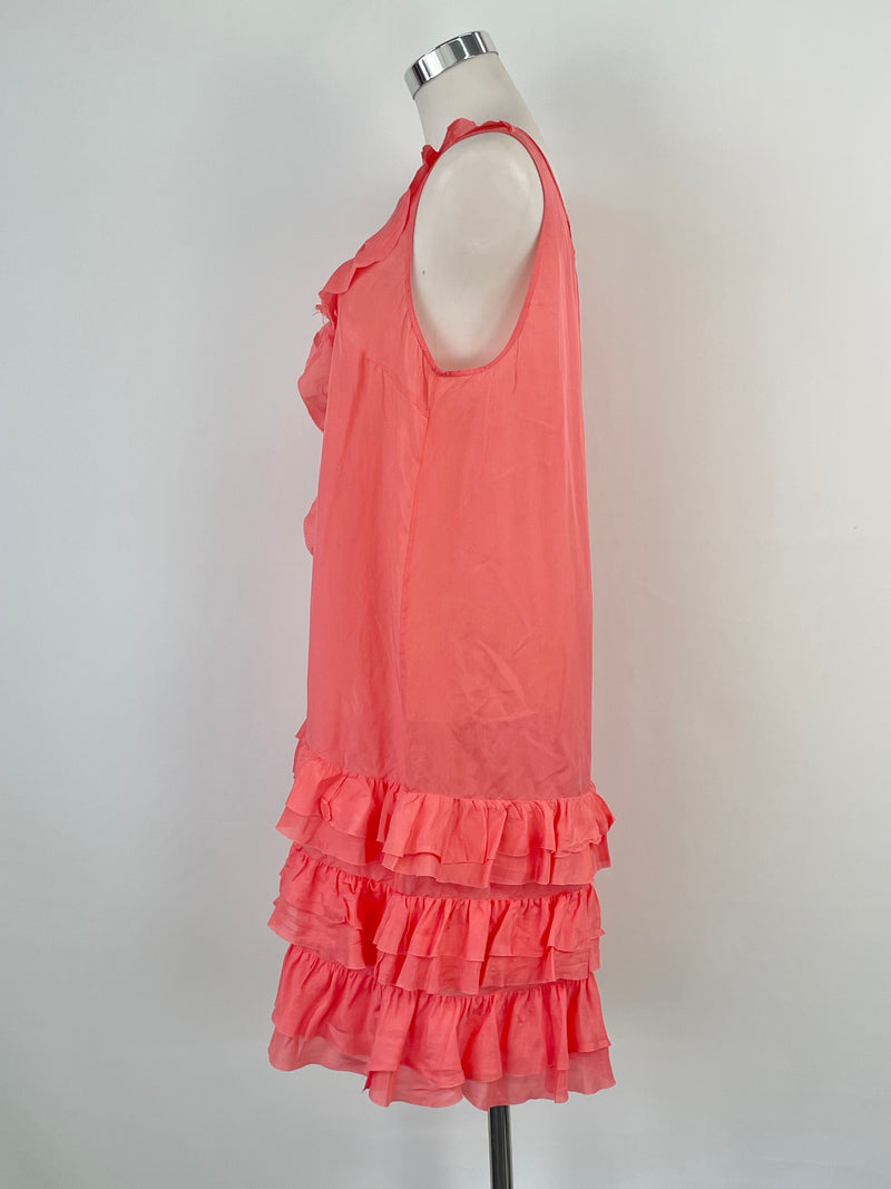 Lee Mathews Flamingo Silk Ruffle-Tiered Dress - AU10