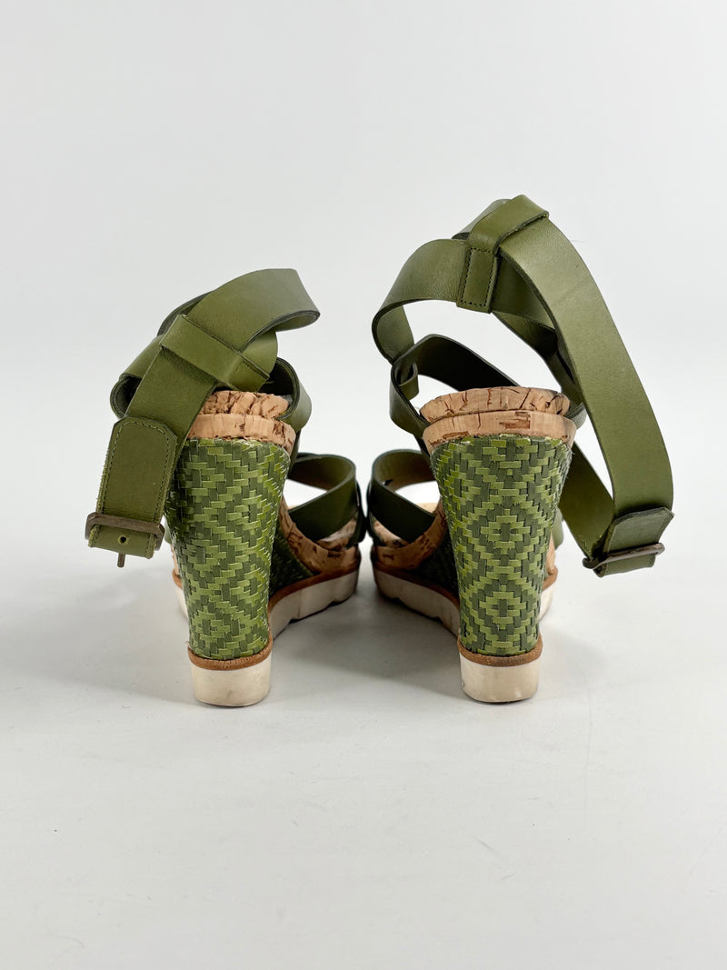 Scanlan Theodore Green Leather Cork Wedges - EU38