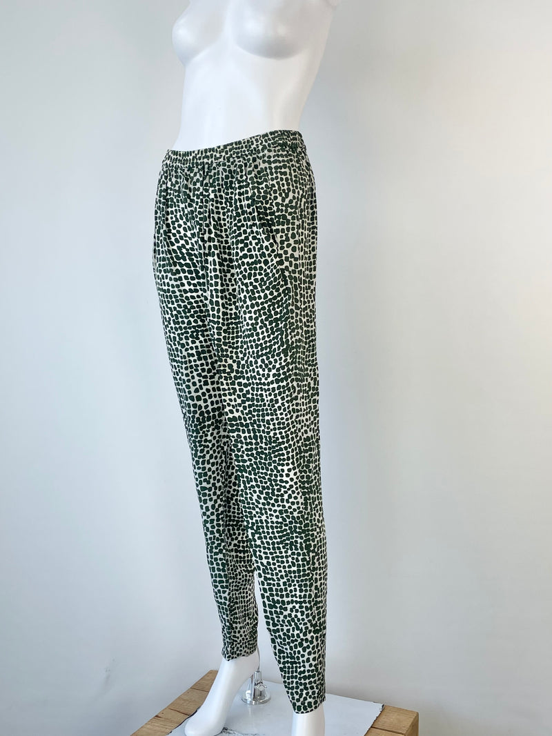 Stella McCartney White & Green Spotted Silk Drawstring Pant - AU8/10