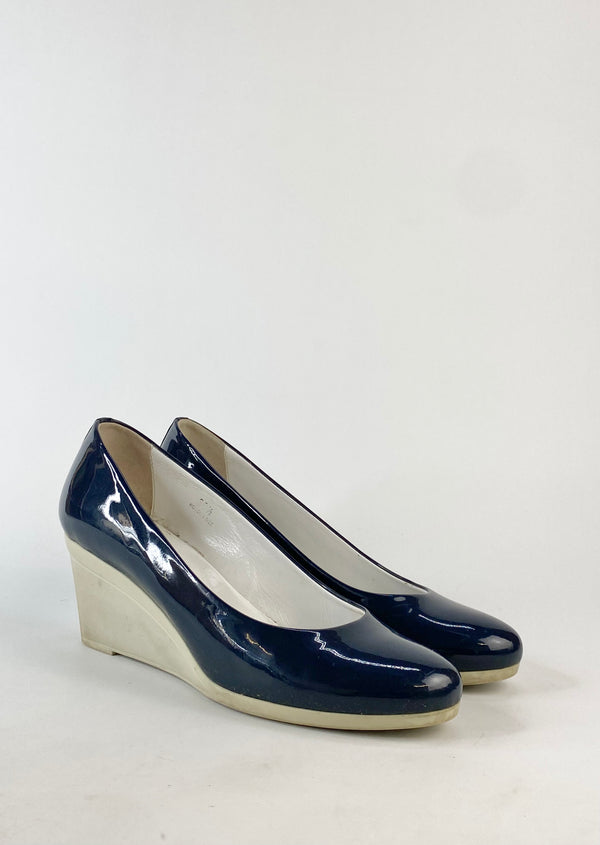 Hogan Navy Blue Patent Leather Wedges - EU39.5