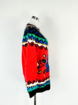 Vintage 80s Iznit Brightly Patterned Beaded Mohair Jumper - S