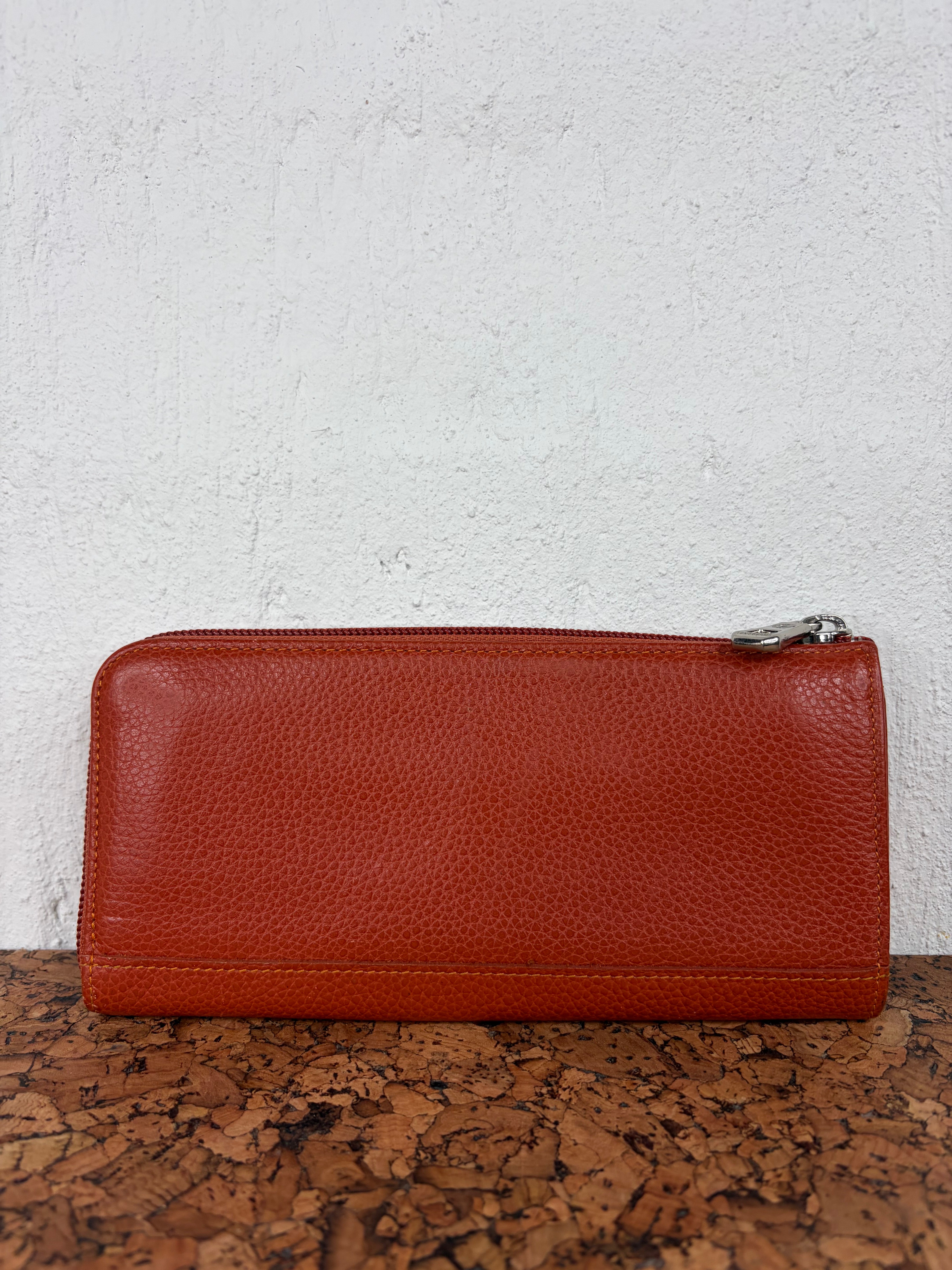 Longchamp Rust Pebbled Leather Wallet
