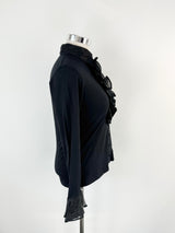 Anne Fontaine 'Patsy' Black Frill Cuffed Long Sleeve Top - AU12