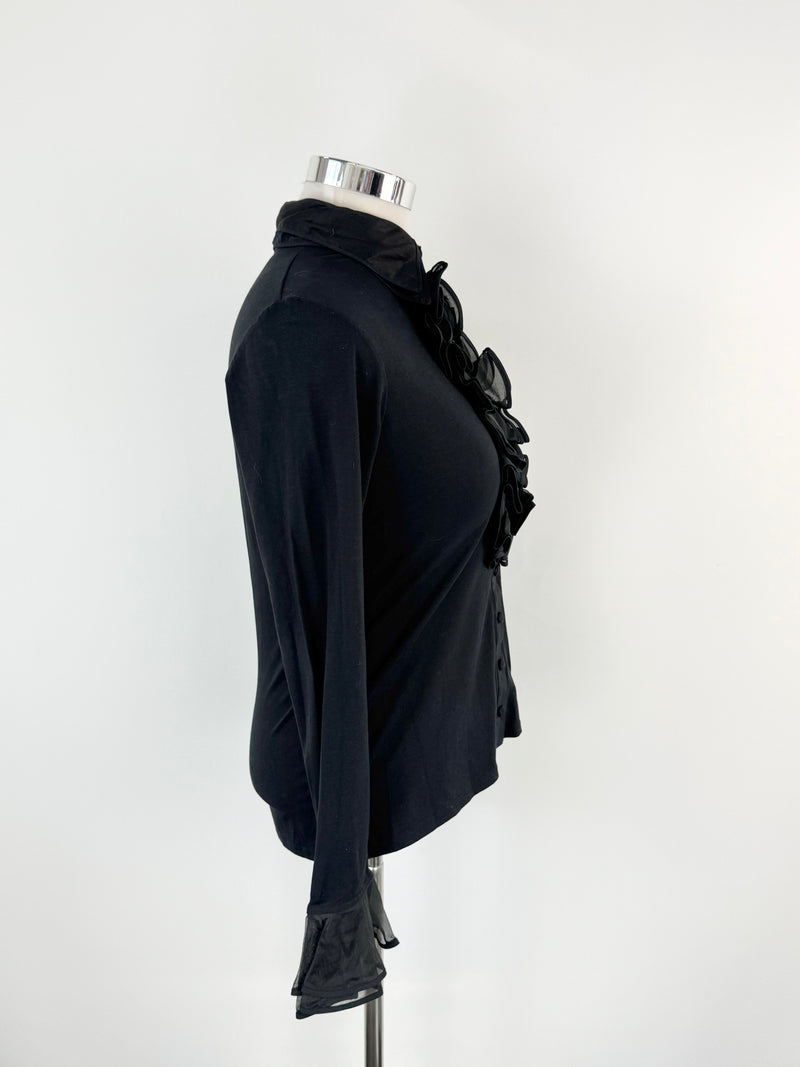 Anne Fontaine 'Patsy' Black Frill Cuffed Long Sleeve Top - AU12