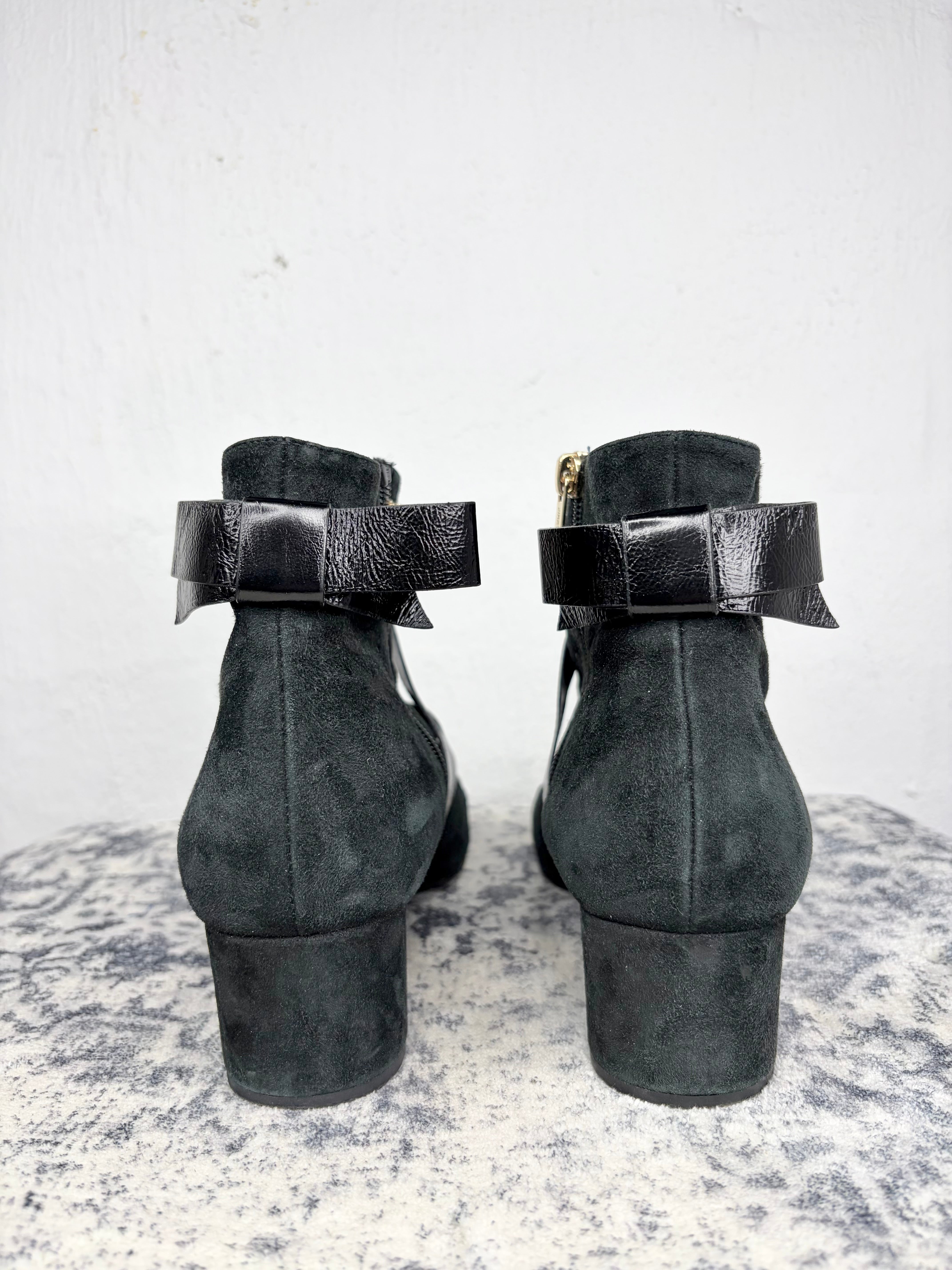 Jimmy Choo Black Suede Crackled Leather Strap Ankle Boots - EU40