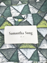 Samantha Sung Green Grid Patterned Fitted Silk Blouse - AU8