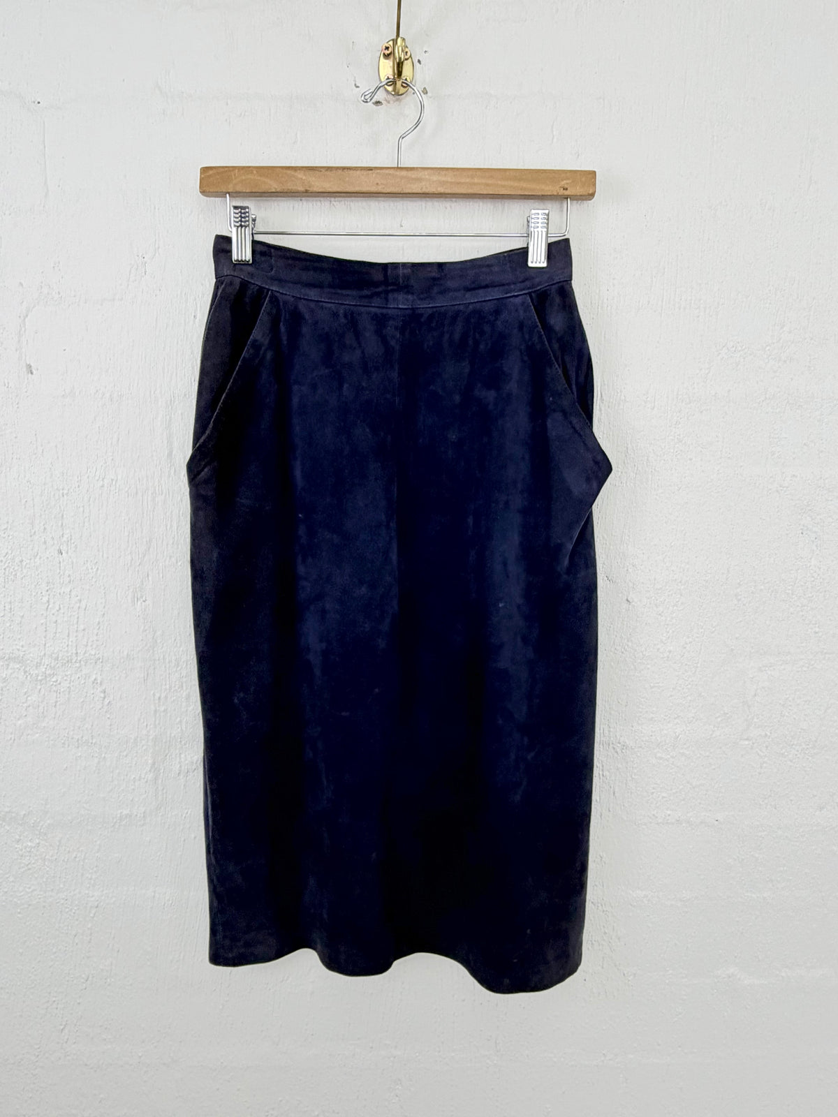 Vintage Mario Valentino Navy Suede Pencil Skirt - AU6/8