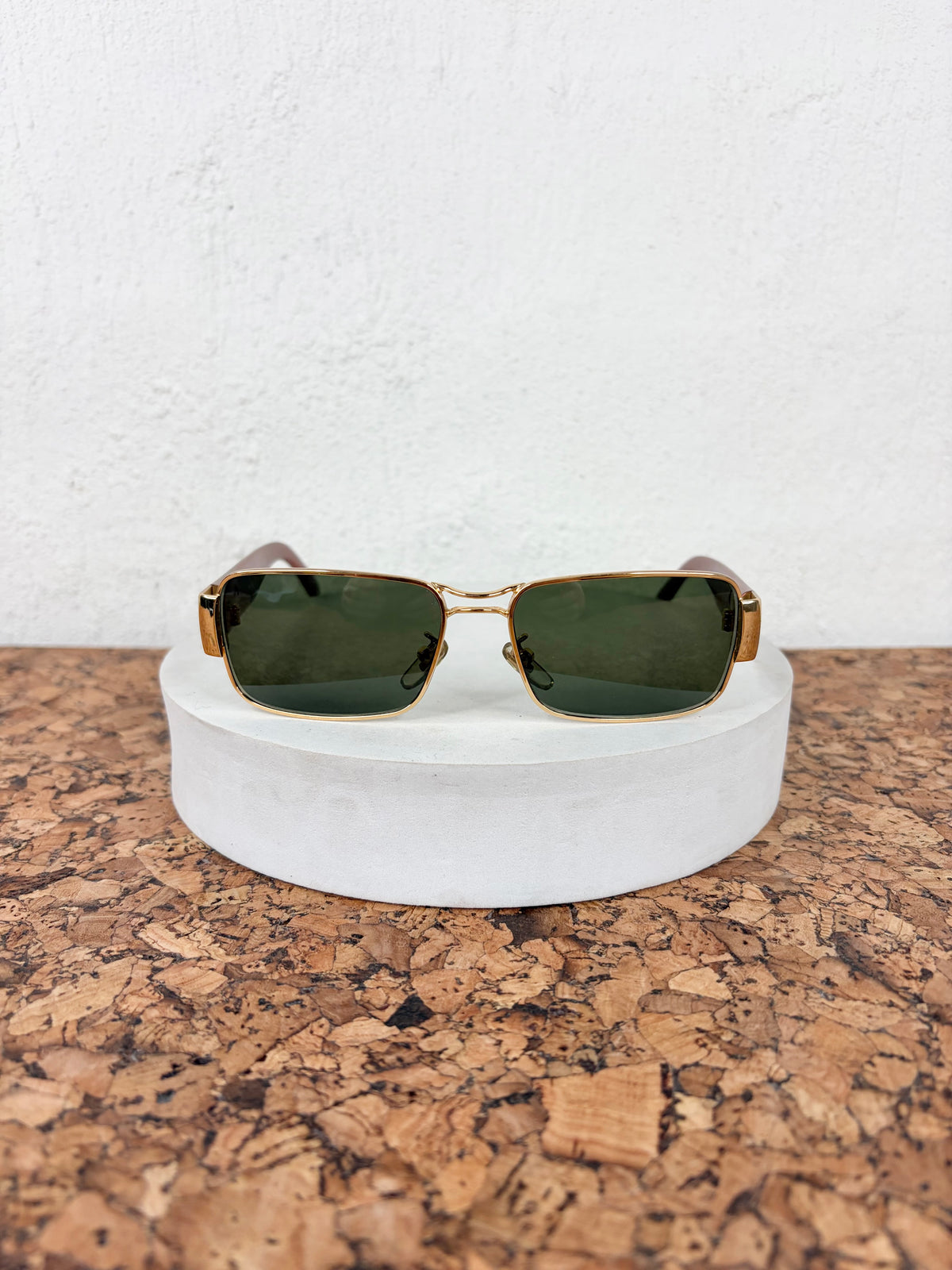 Vintage Versace Gold & Amber Meander Patterned Rectangle Square Sunglasses