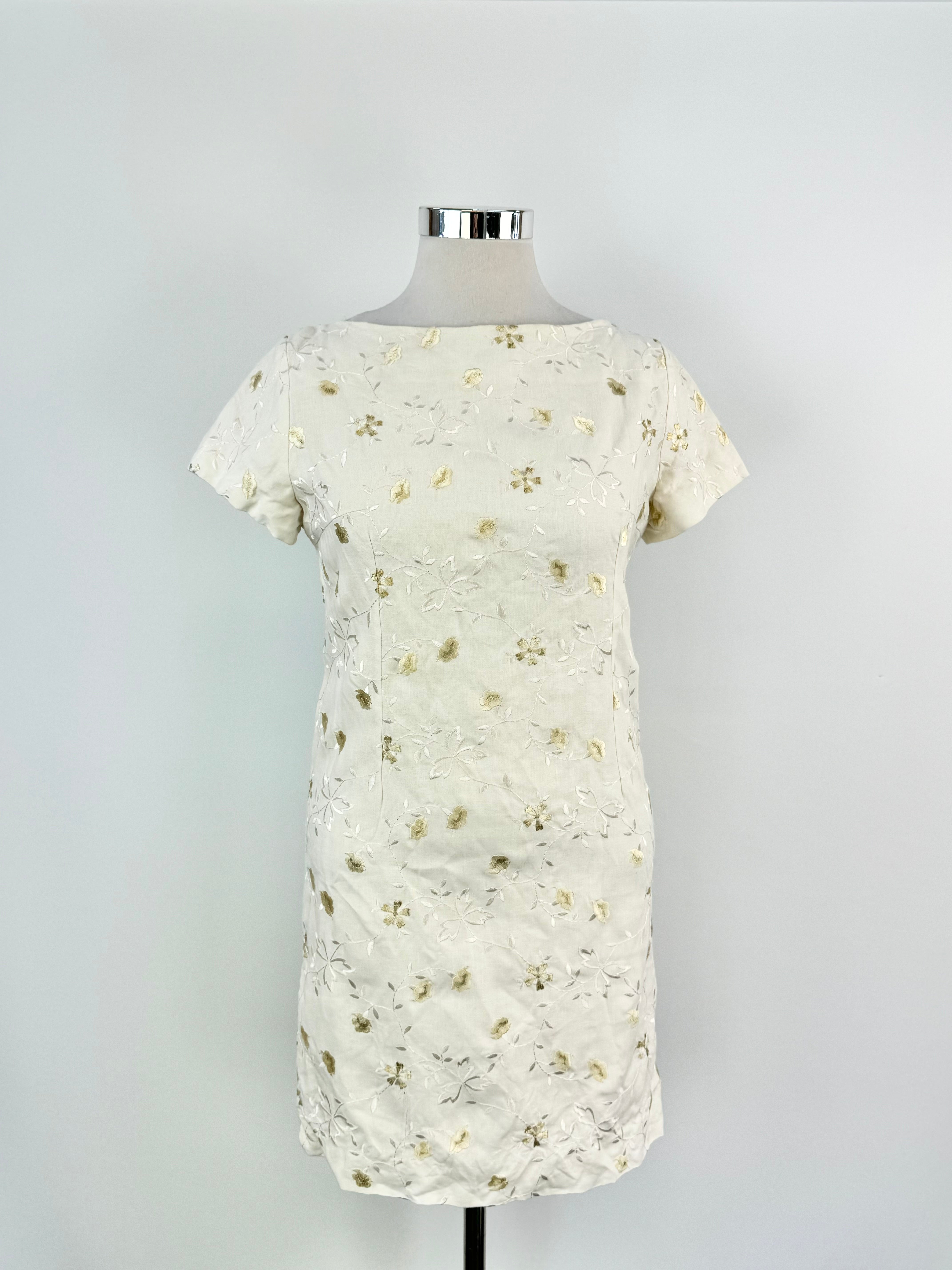 Favourbrook Cream Linen Embroidered Dress - AU12