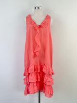 Lee Mathews Flamingo Silk Ruffle-Tiered Dress - AU10