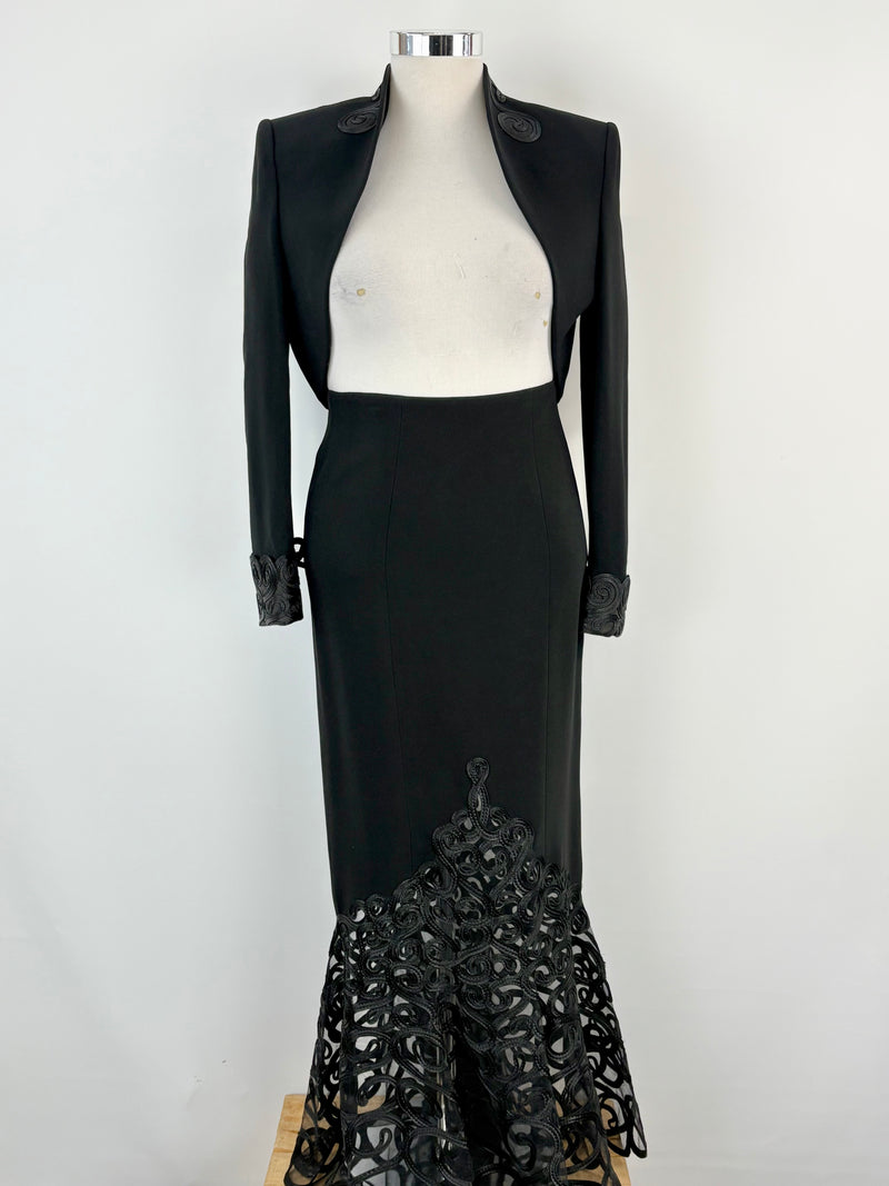 Vintage Parisian Cropped Jacket & Embroidered Lace Skirt - AU8/12