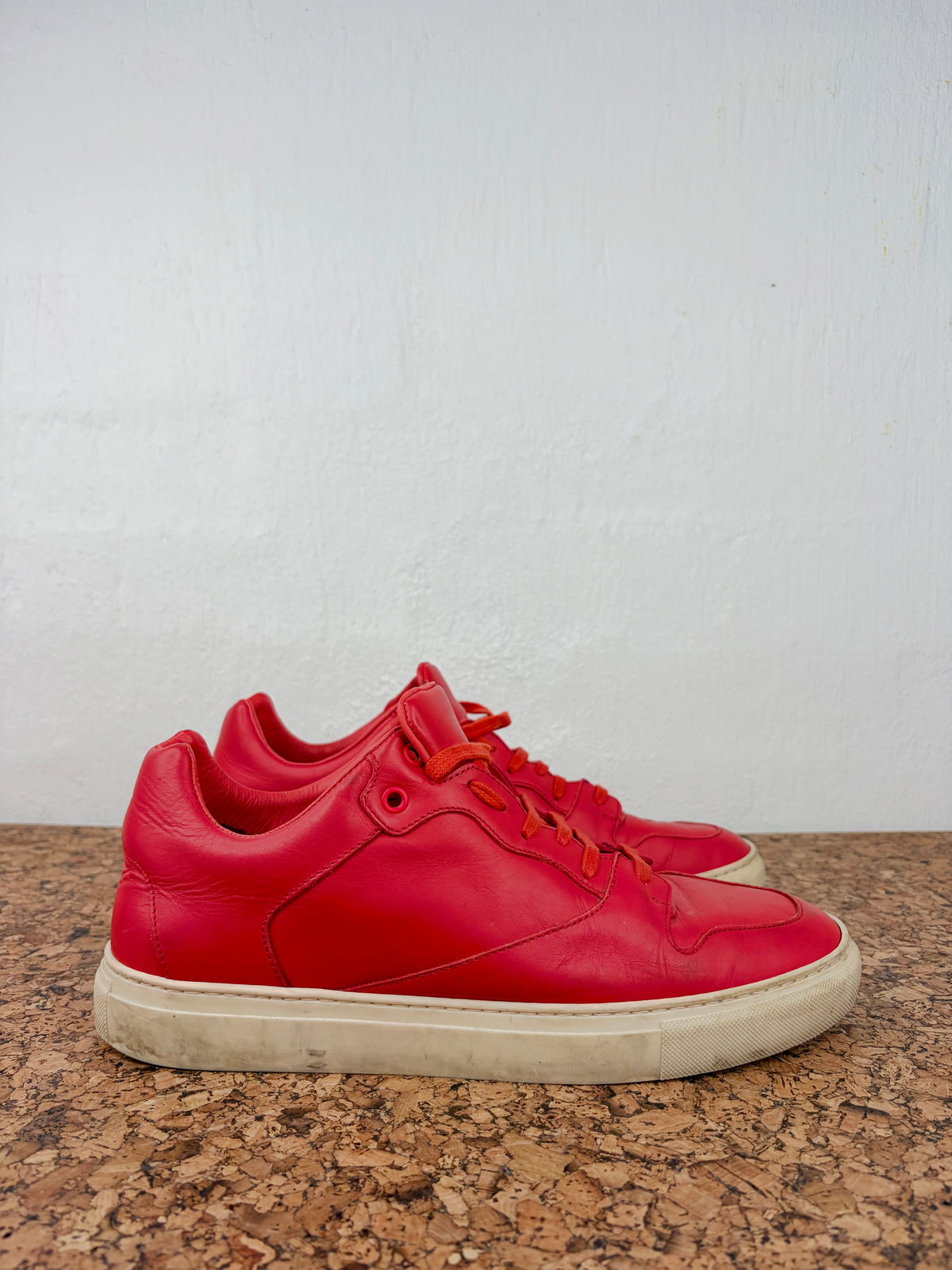 Balenciaga Crimson & White Arena Low Leather Sneakers - EU42