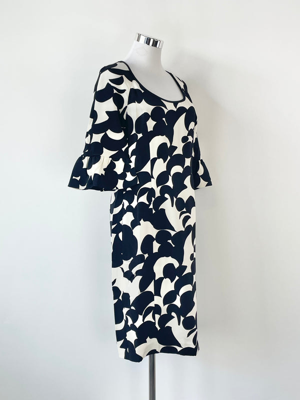 Jaeger White & Black Patterned Silk Midi Dress- AU10