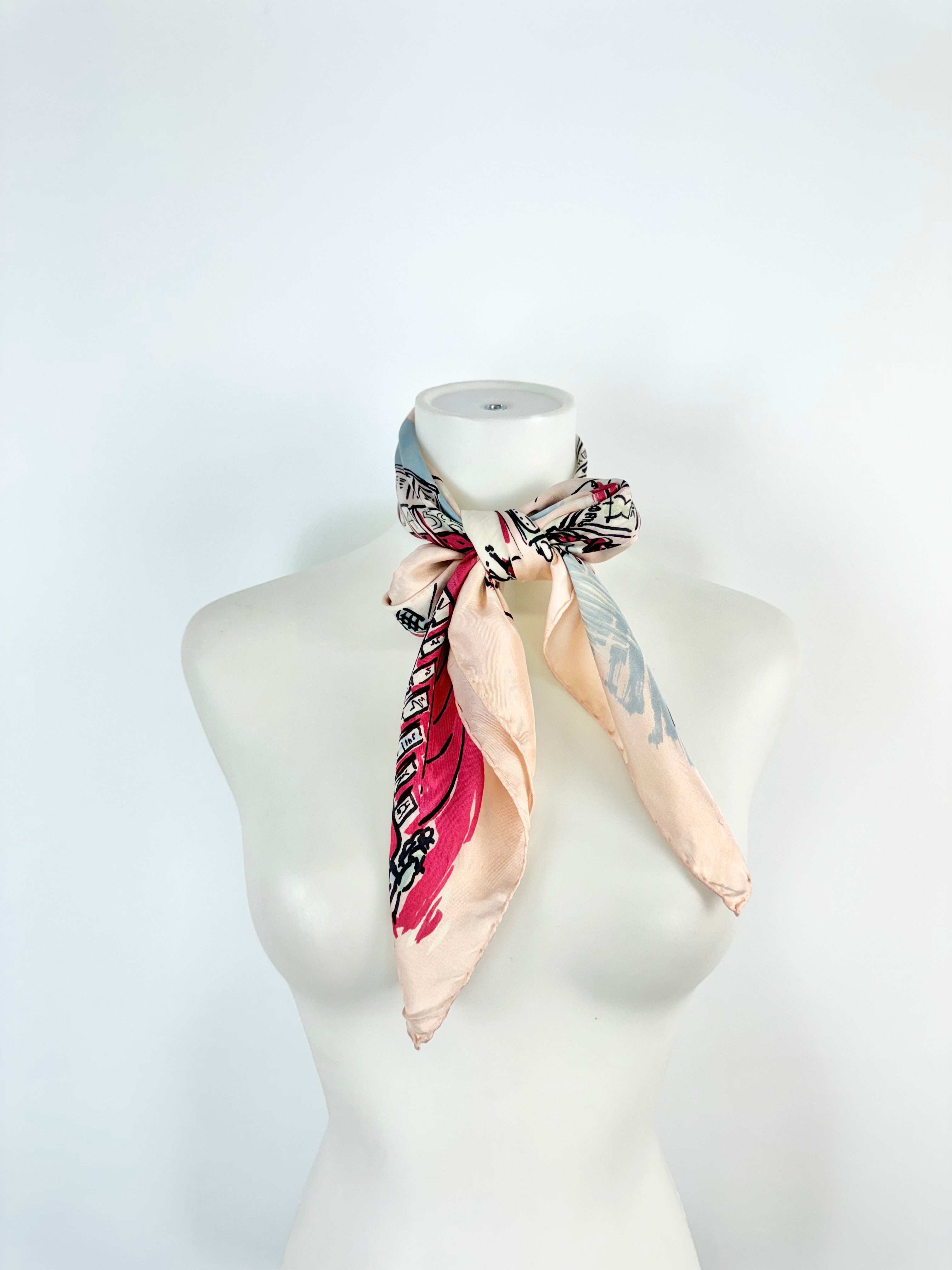 Vintage Jacqmar Pink London Sketchbook Silk Scarf