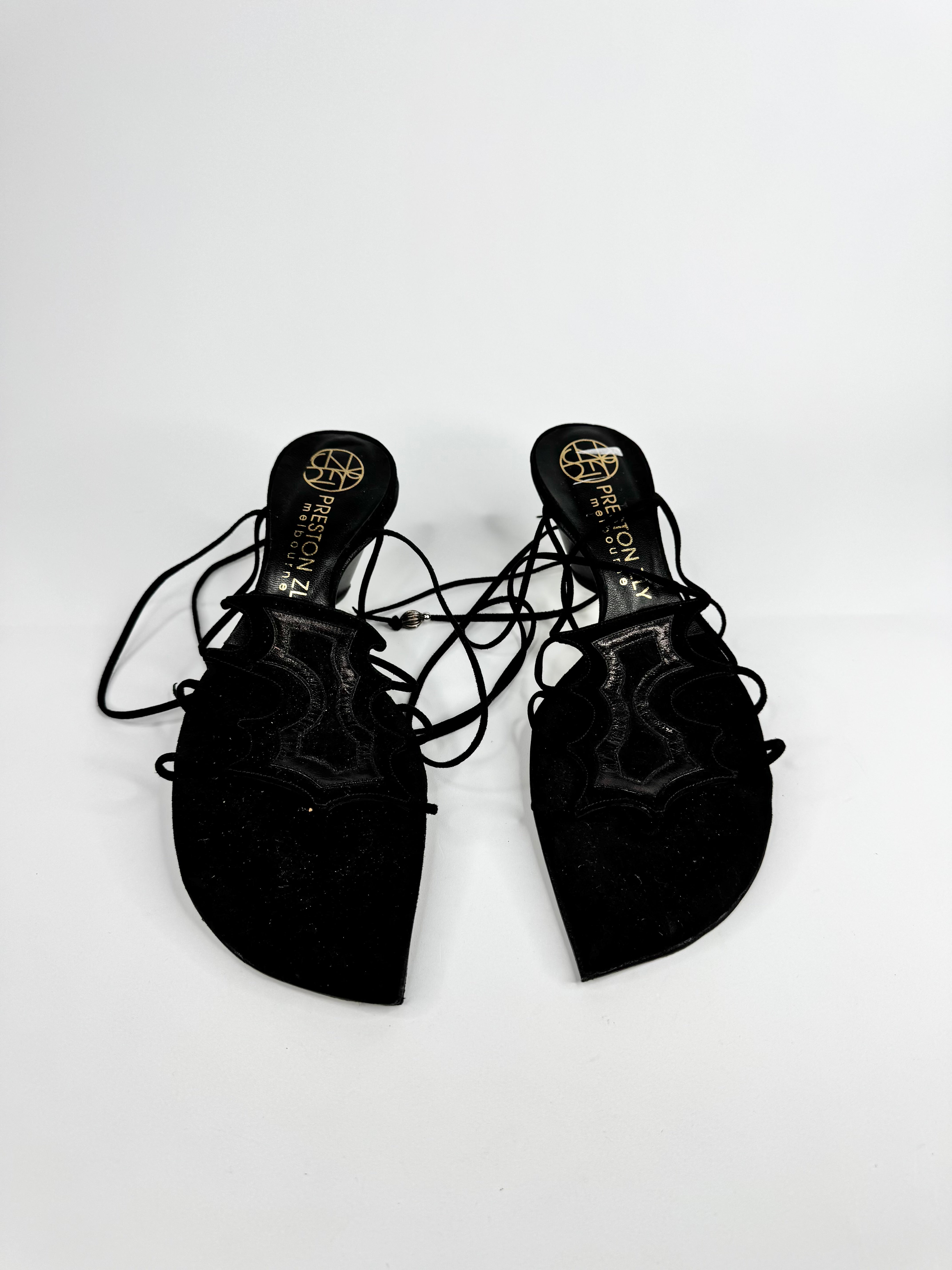 Preston Zly Black Lace Up Pointed Tip Sandals -