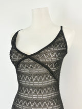 Collette Dinnigan Black Sheer-Lace Slip Dress - AU10/12