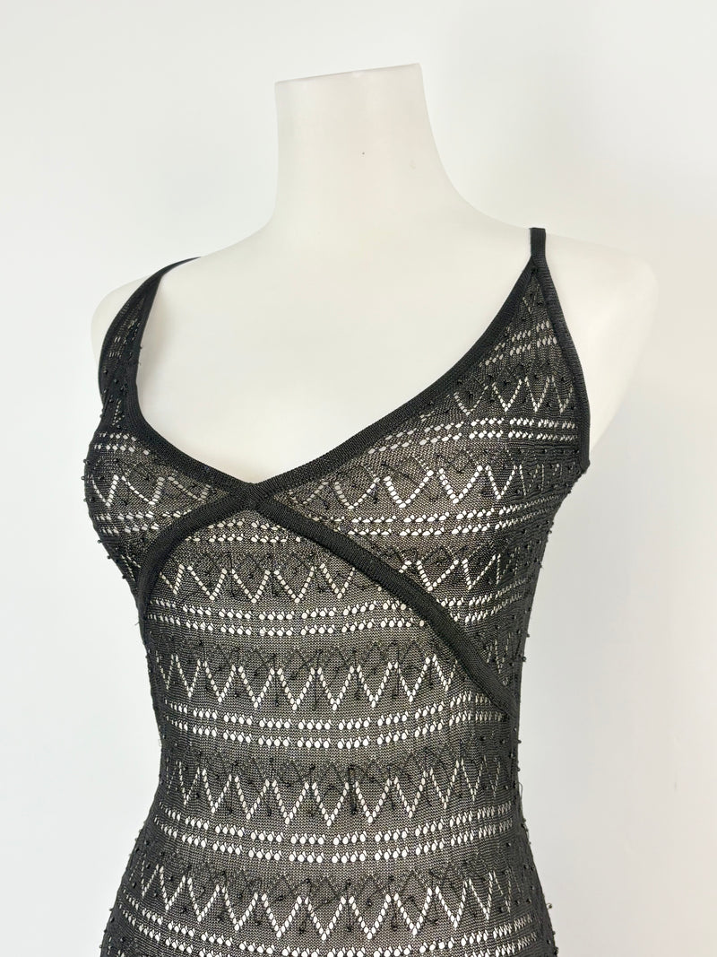Collette Dinnigan Black Sheer-Lace Slip Dress - AU10/12