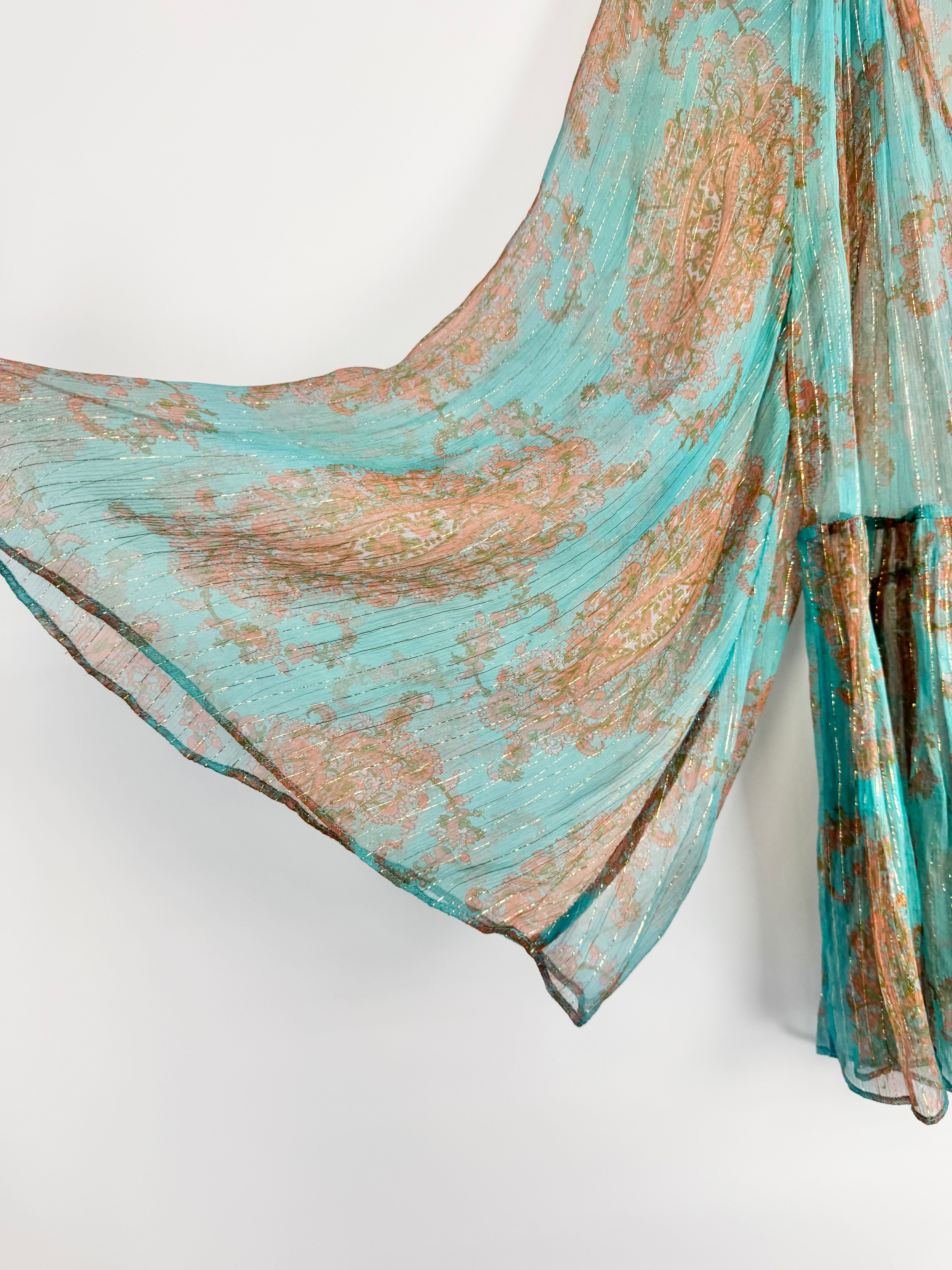 Zimmermann Sheer Turquoise Silk Floral Patterned Blouse - AU8/10
