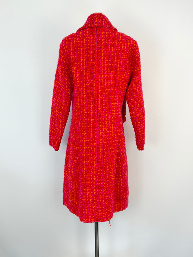 Vintage 60s Allen Gar Fuchsia & Orange Woven-Wool Dress - AU8
