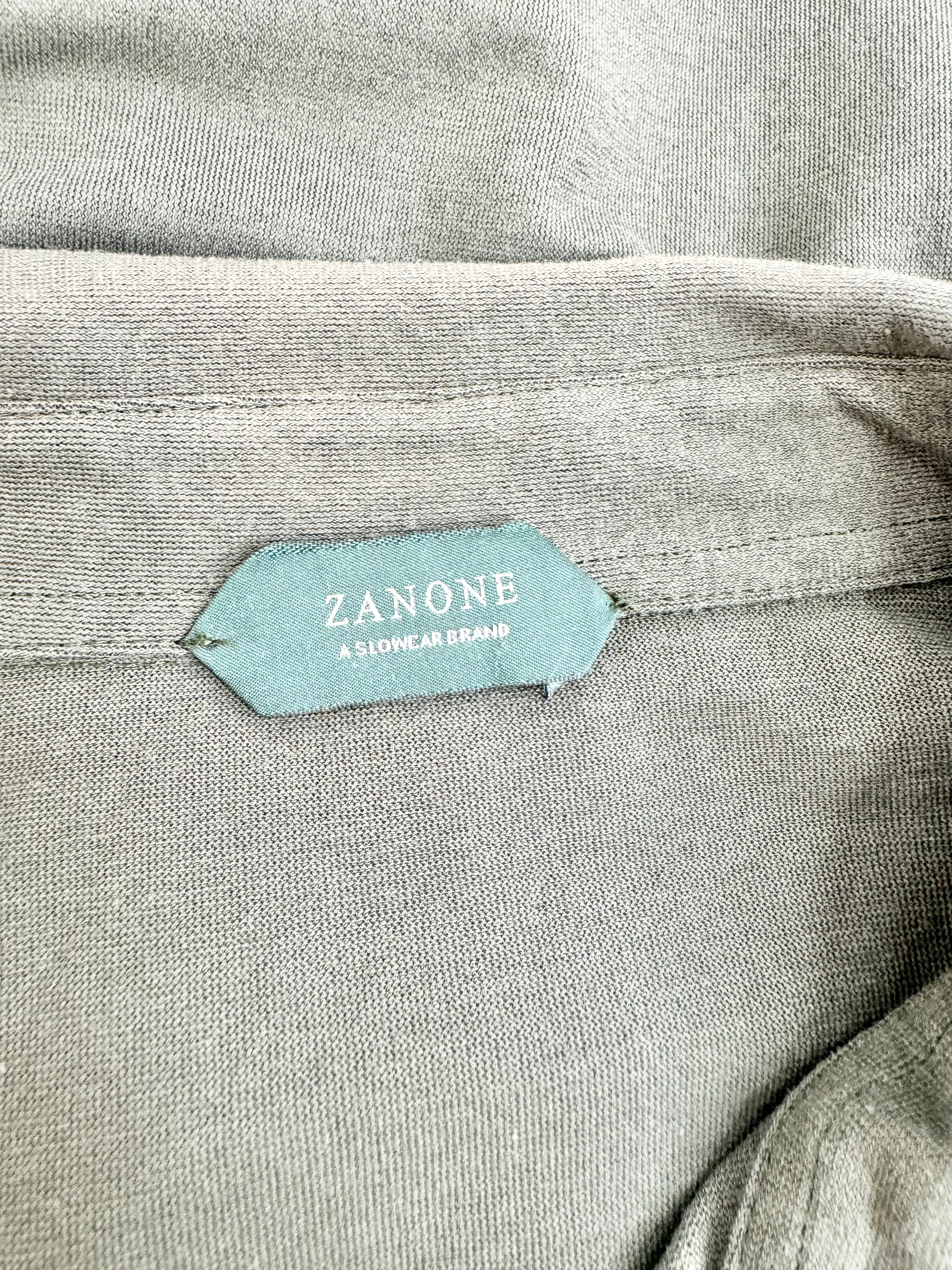 Zanone Deep Seaweed Green Cotton Polo Top - M