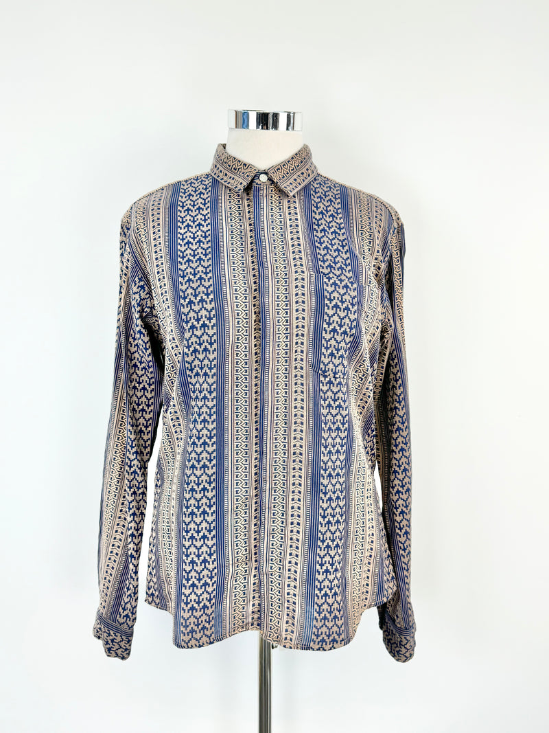 Engineered Garments Blue & Gold Woven Shirt - L