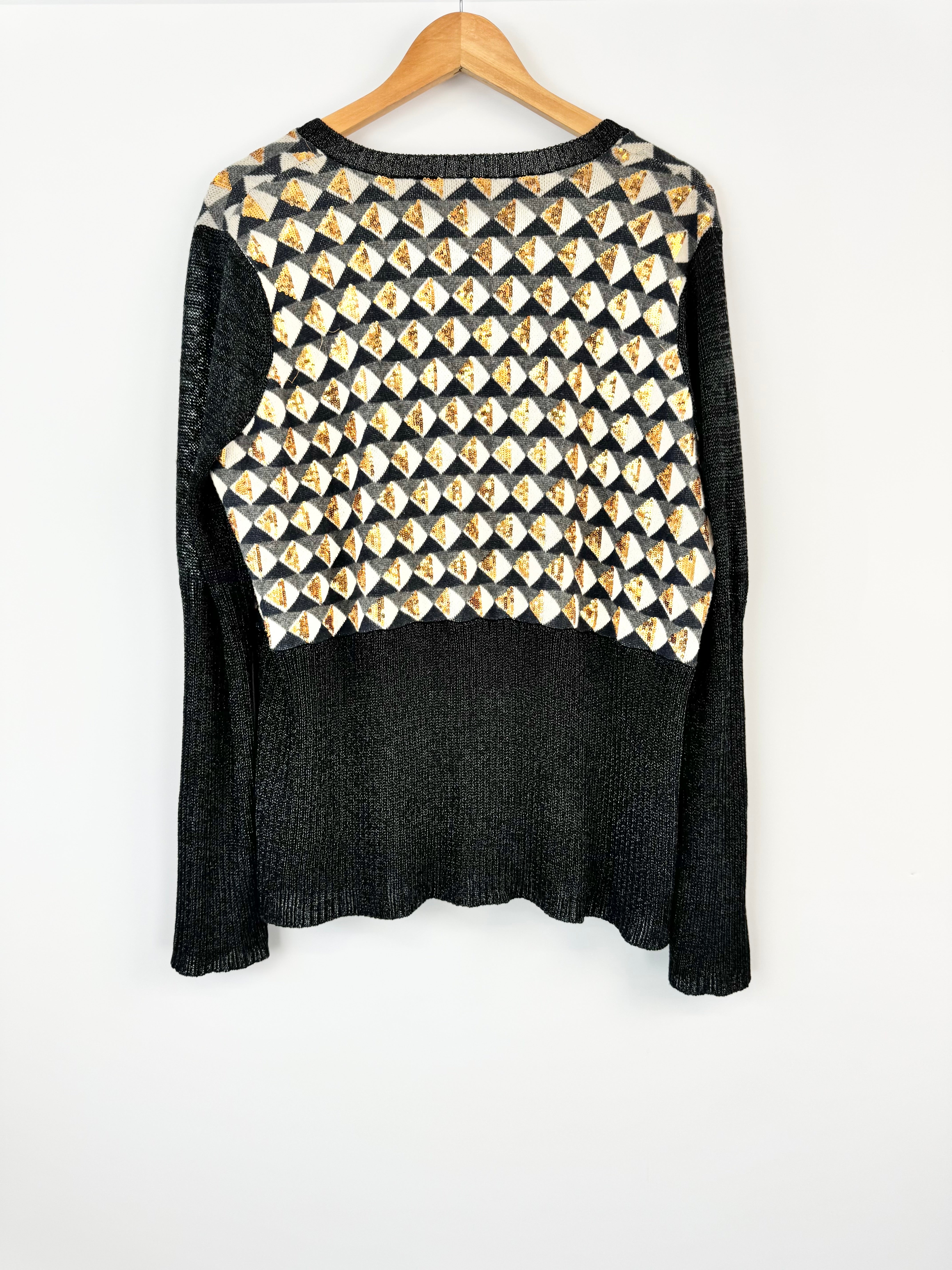 Sass & Bide 'Kicky Saints' Black, Grey & Cream Sequin Pattern Jumper - AU10/12