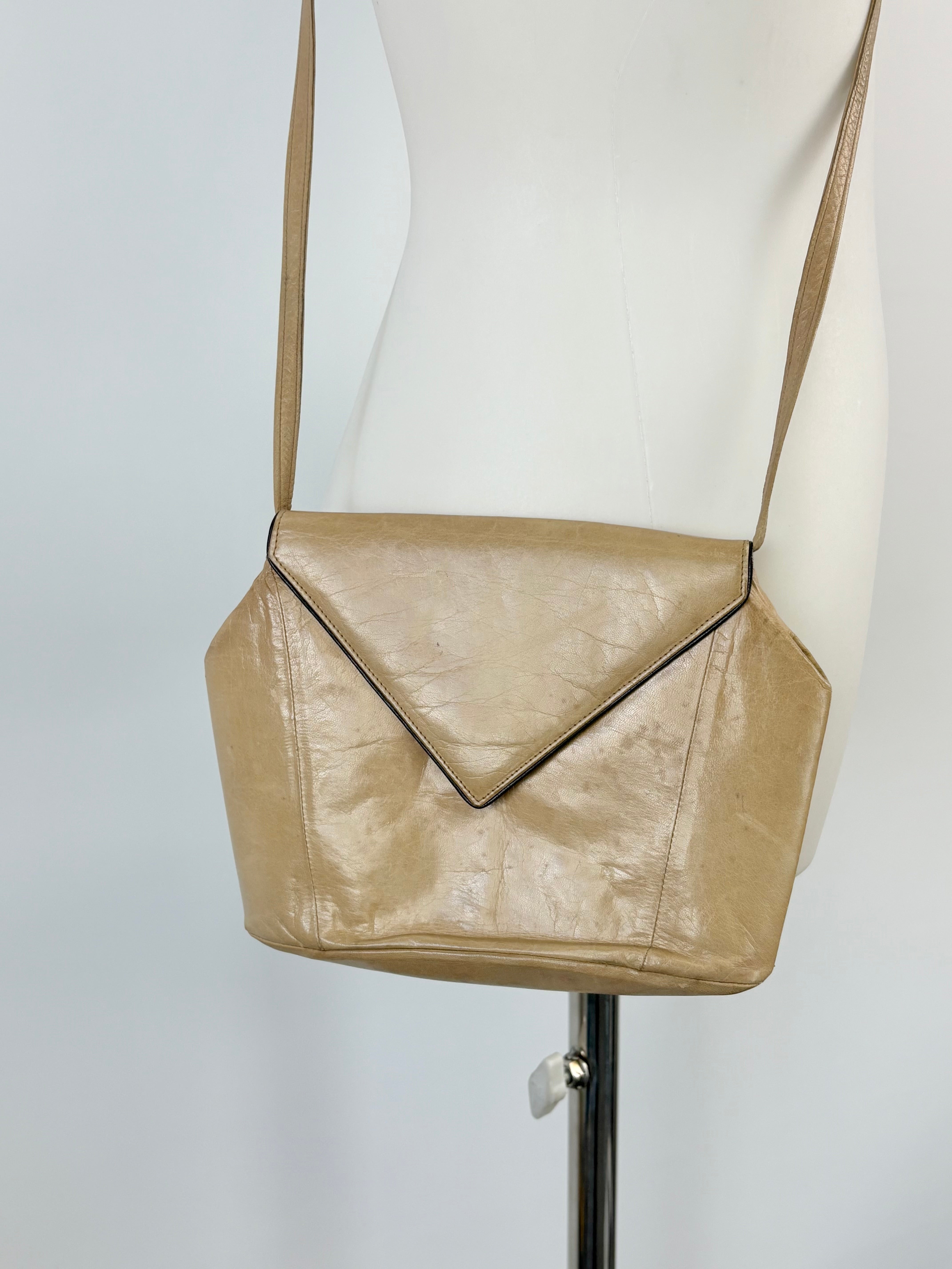 Charles Jourdan Beige Leather Mini Envelope Crossbody Bag