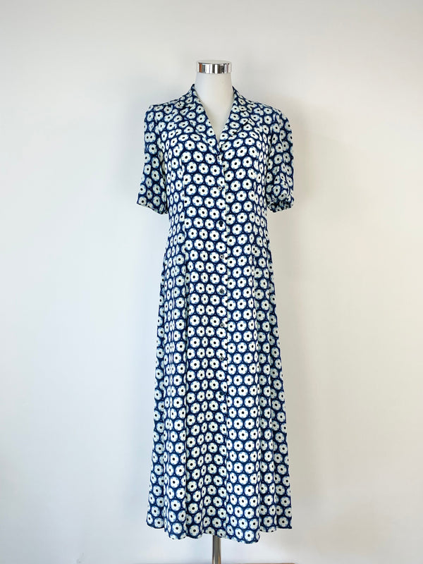Diane von Furstenberg Blue Lily Florals Button Up Dress - AU8