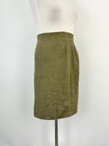 Vintage 80s Synonyme Georges Rech Olive Green Linen Midi Skirt - AU10/12