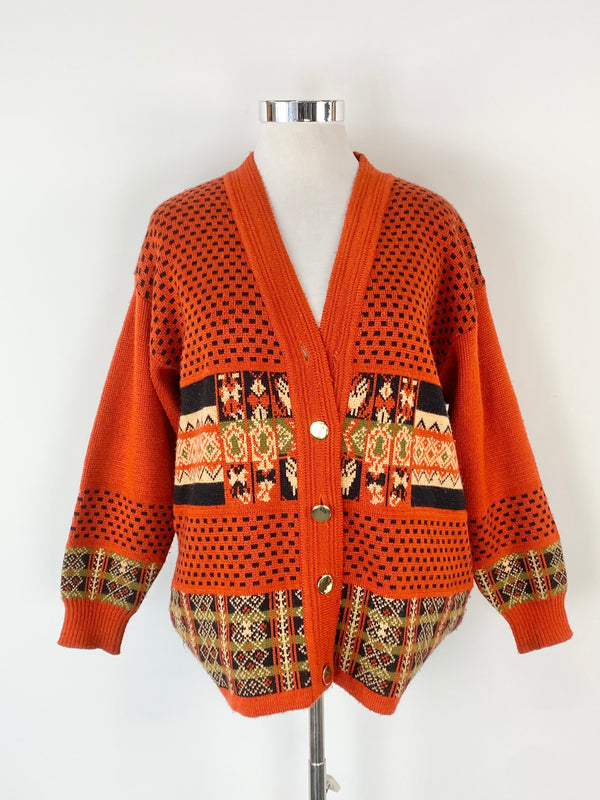 Vintage 90s Orange Patterned Cardigan - AU12/14