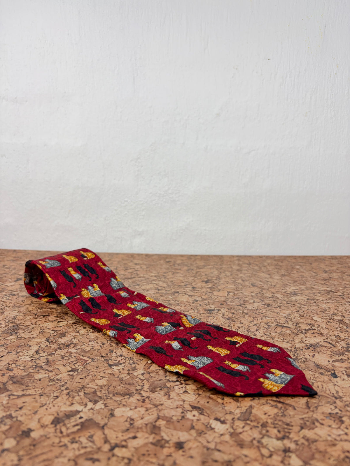 Zegna Deep Red Tabby Cat Patterned Silk Tie