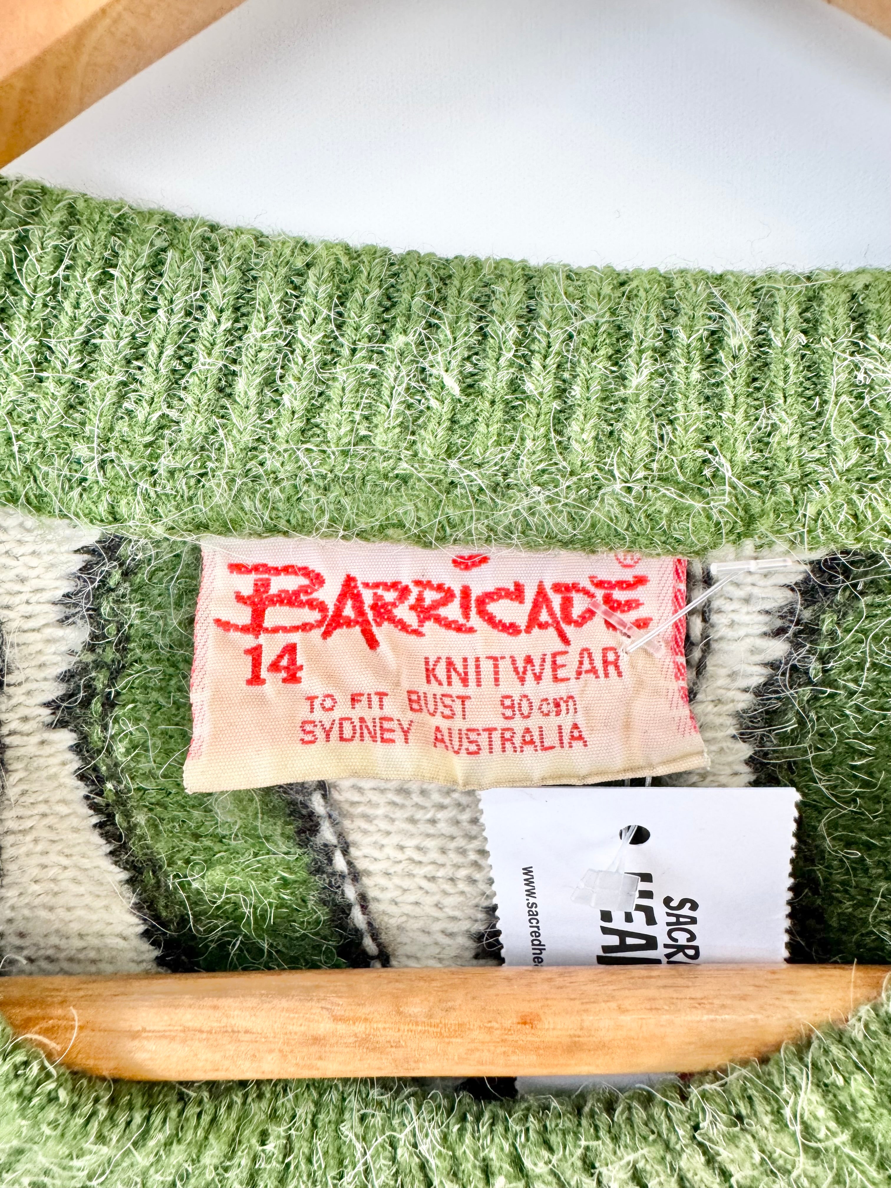 Vintage Barricade Moss Green & Cream Squiggle Knit - AU12