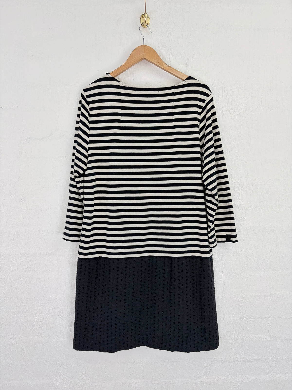 Cooper by Trelise Cooper Black & White Stripe Black Broderie Hem Dress - AU14/16
