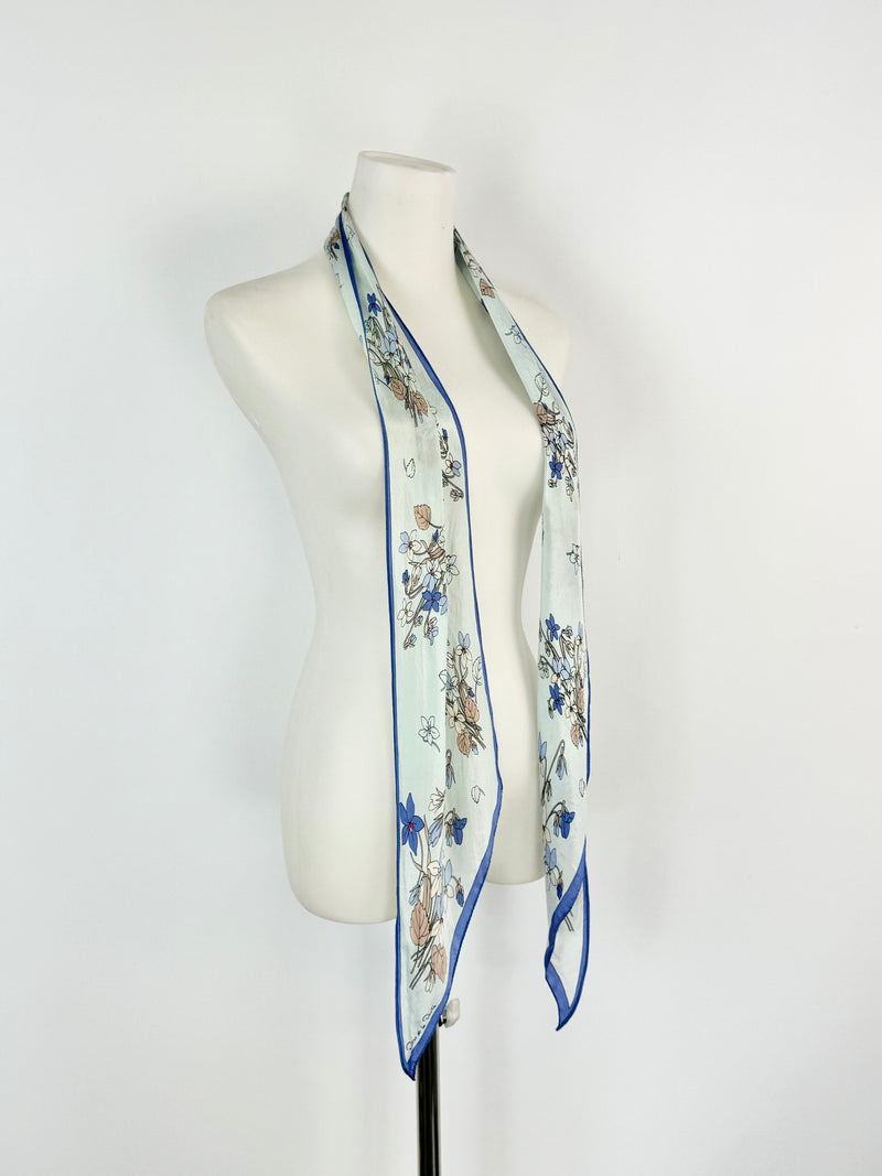 Oscar de la Renta Pale Blue Long Posy Scarf