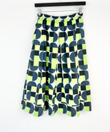 Fay Pine Lime Geometric Pattern Pleated Circle Skirt - AU8/10