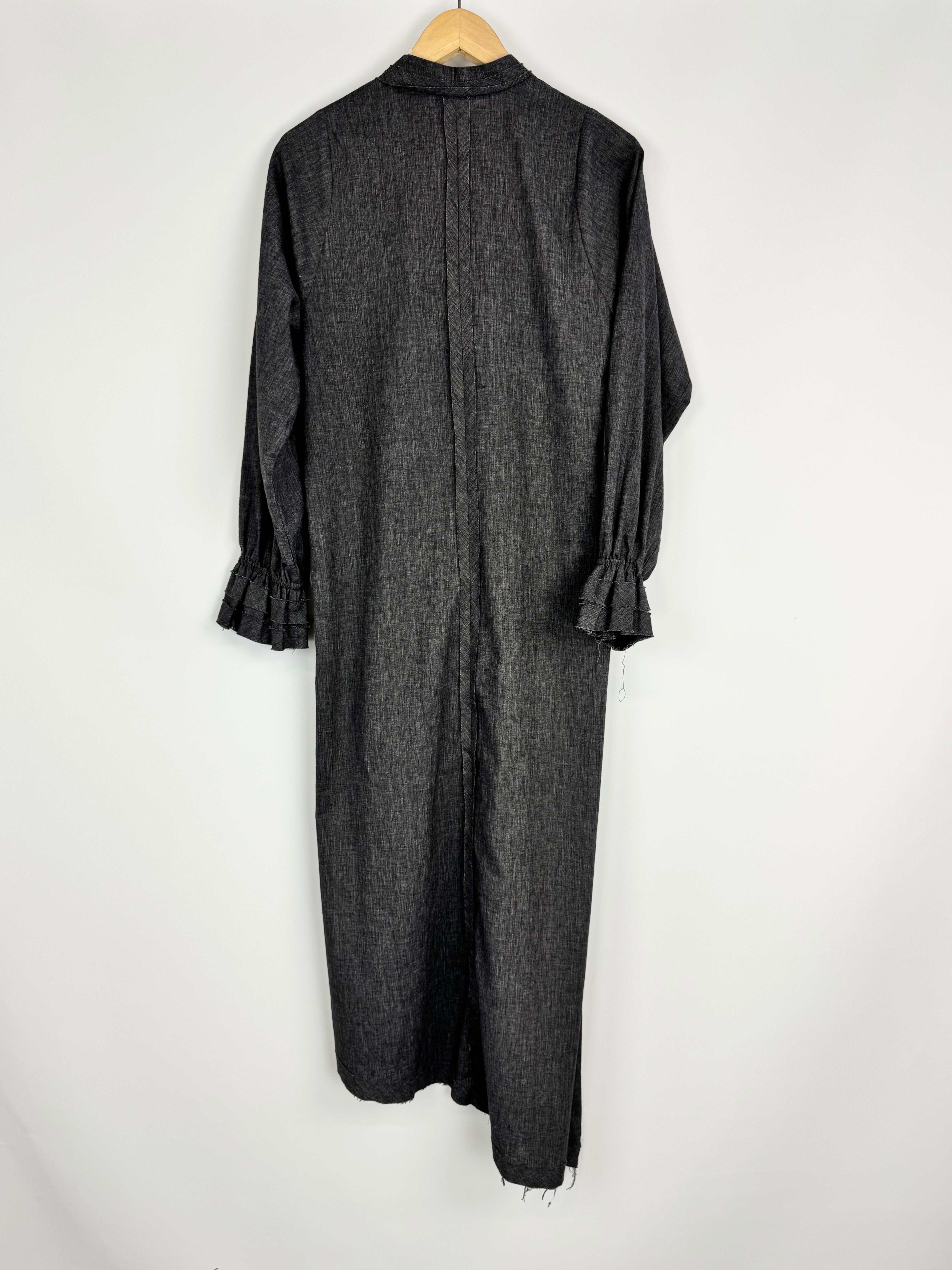 Morrison Grey Linen Blend Raw Hem Long Sleeve Shirt Dress - AU10/12