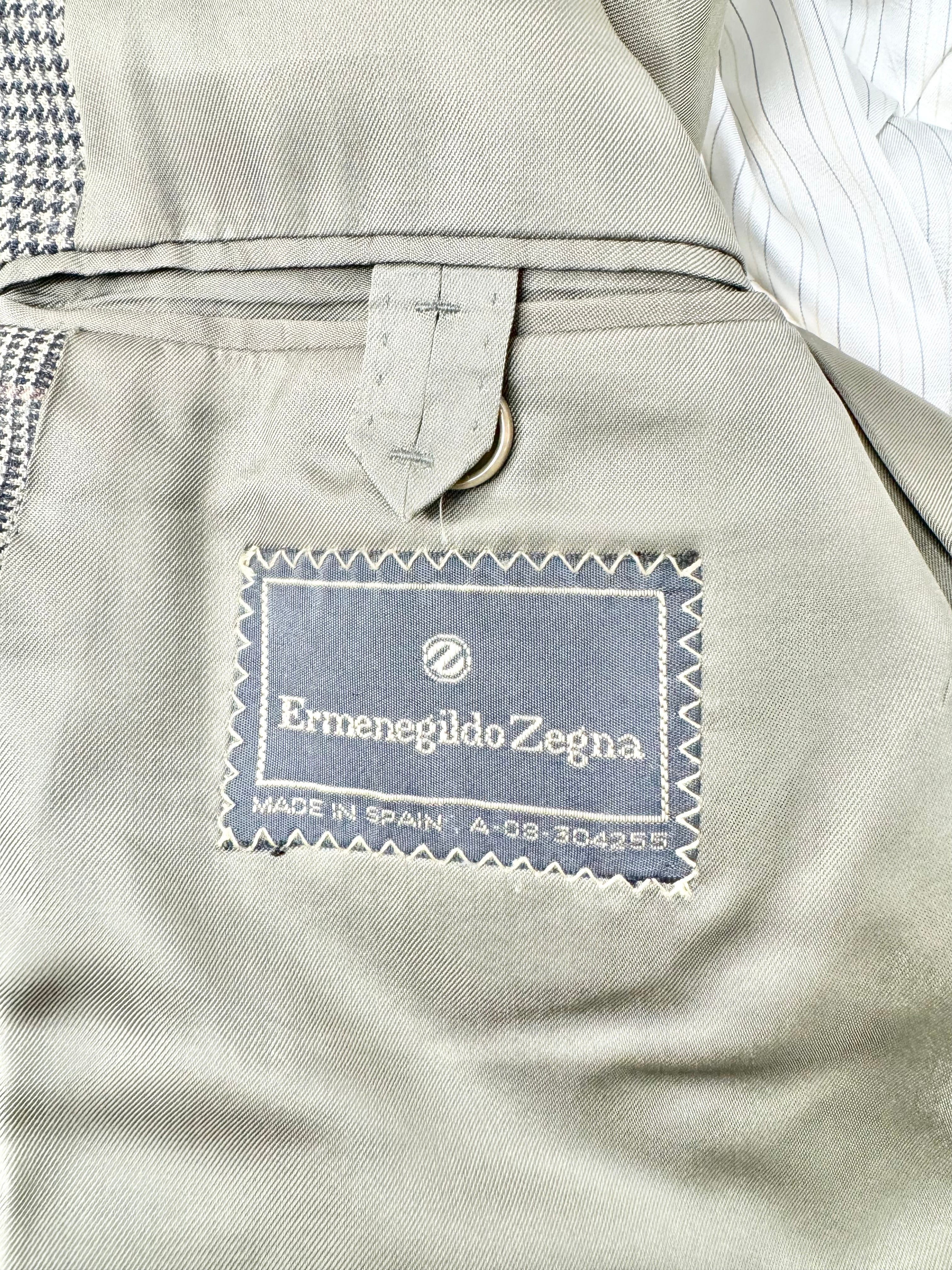 Ermengildo Zegna Gold Olive Double Breasted Glen Plaid Wool Blazer - 50