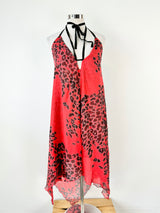 Belinda Fairbanks Red & Black Leopard Print Silk Strap Dress - AU8