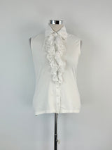 Anne Fontaine White Ruffled-Front Sleeveless Top - AU16