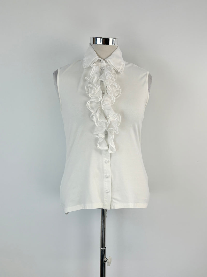 Anne Fontaine White Ruffled-Front Sleeveless Top - AU16