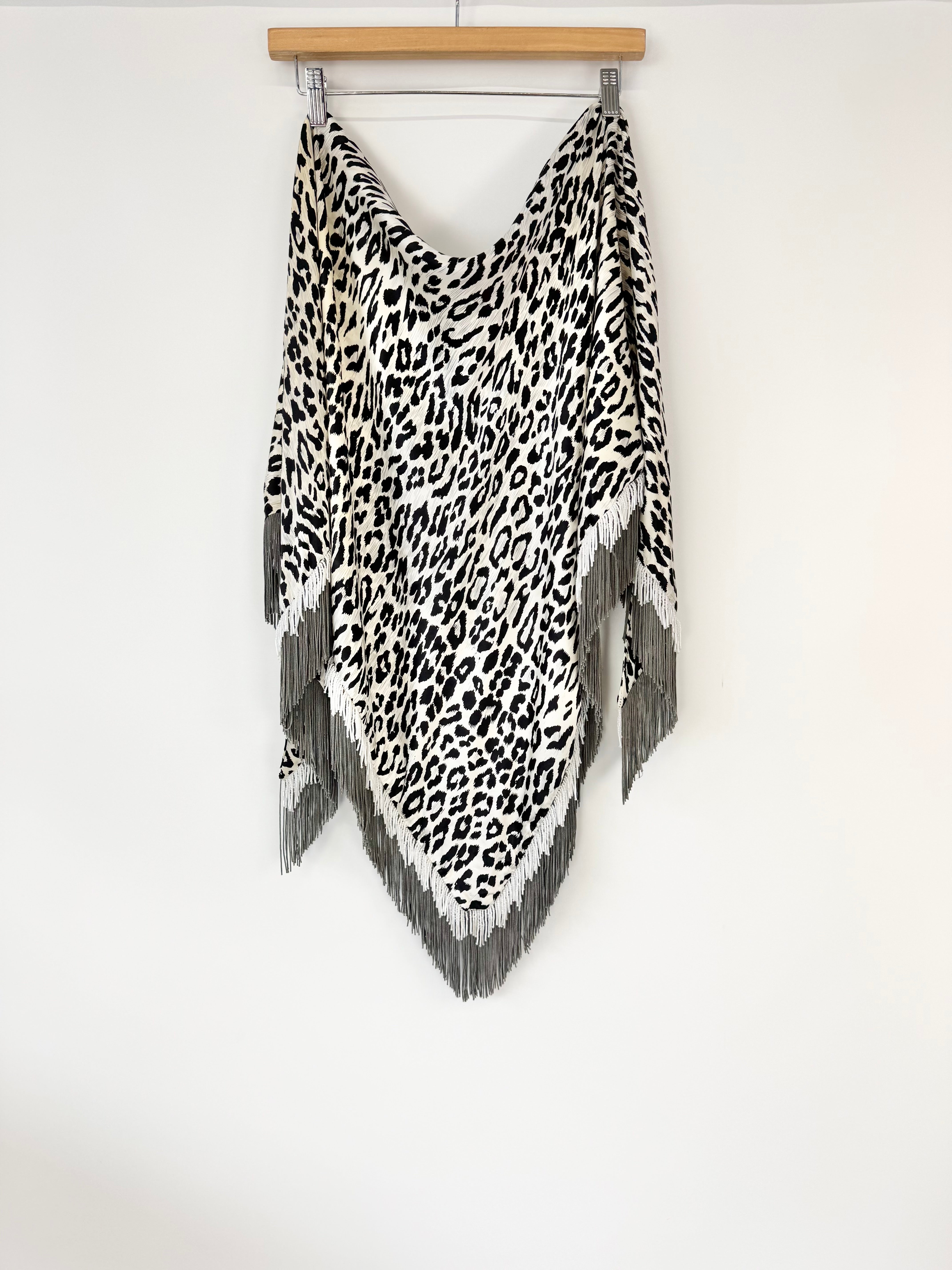 Prova Leopard Print Pattern Silk Beaded Triangle Scarf