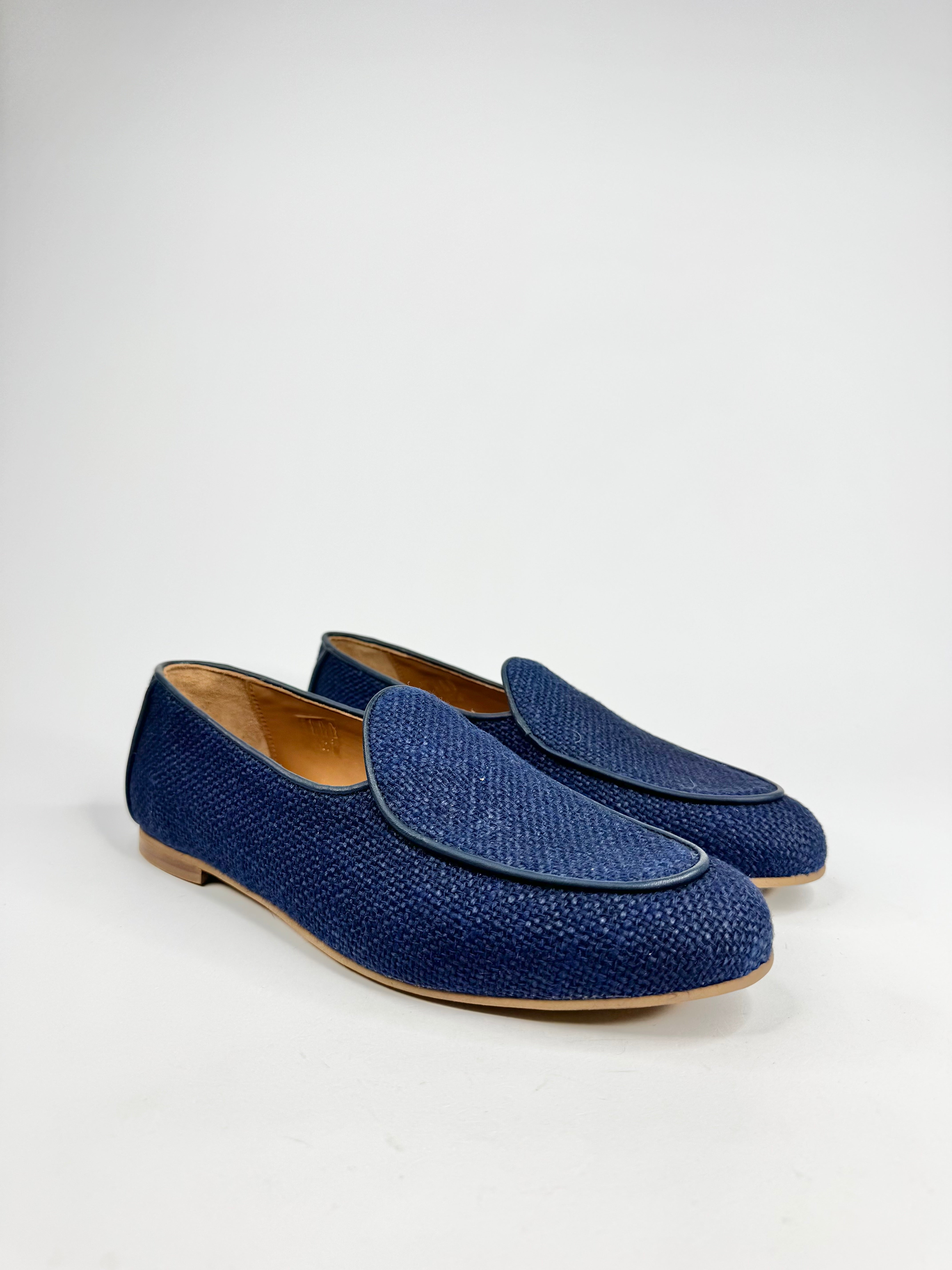 Jacques Soloviere Linen Navy Woven Loafers - EU43