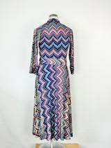 Sacha Drake Blue & Pink Chevron Pattern Wrap Dress - AU10