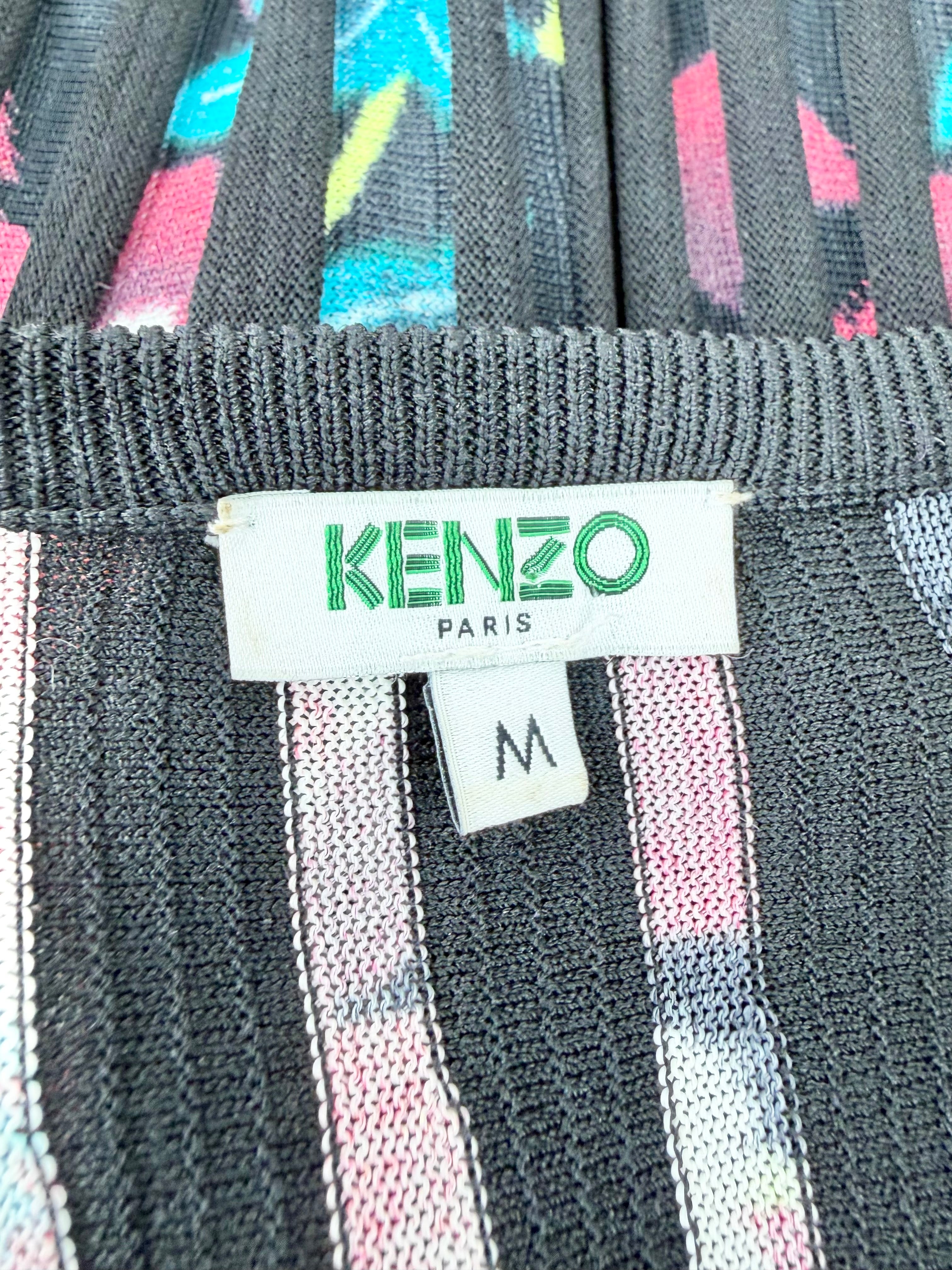 Kenzo Black & Neon Floral Rib Knit Midi Dress - AU10/12