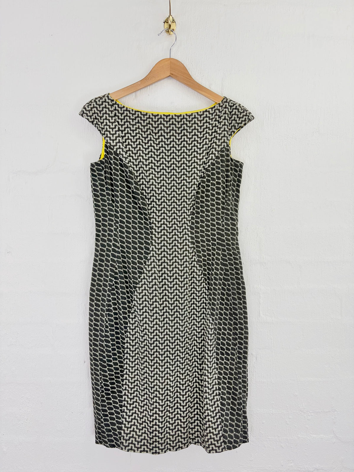 Versace Collection Grey and White Abstract Geometric Patterned Sheath Dress - AU10/12