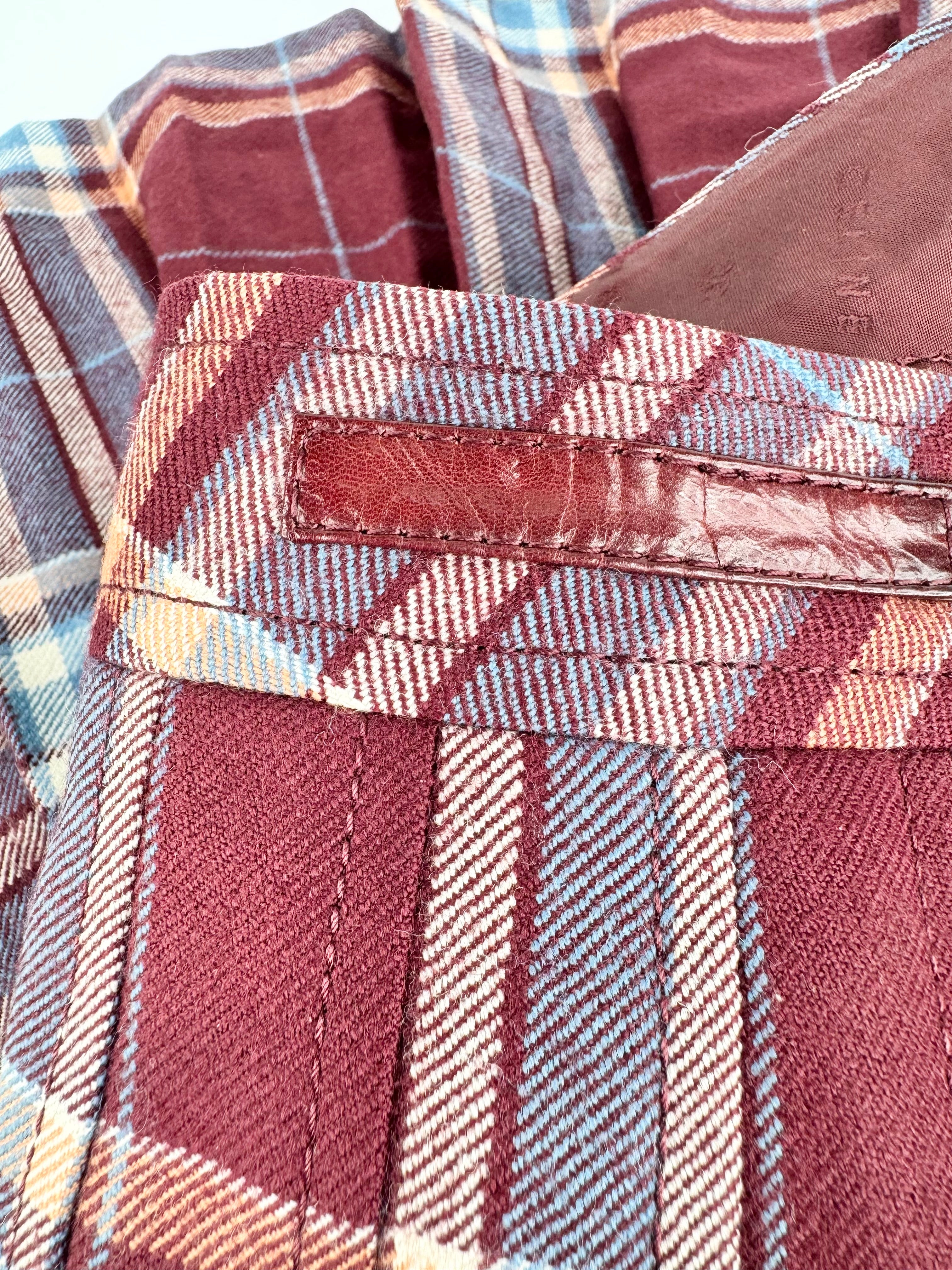 Vintage Celine Burgundy & Blue Tartan Pleat Mini Skirt - AU8/10